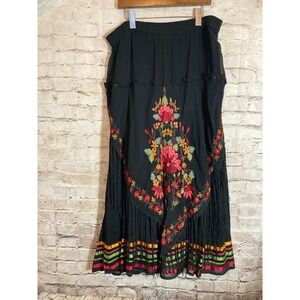 Anu By Natural Skirt XL Black Boho Hippie Embroidered Fringe Hippie Festival